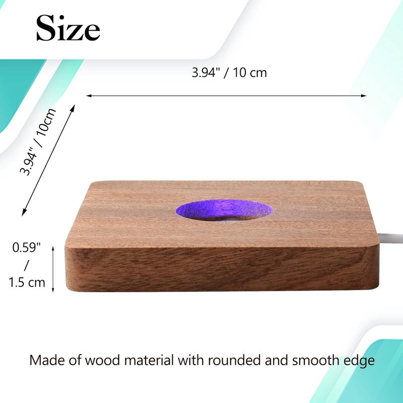 IFOLAINA LED Wood Light Base for Crystal Glass Art Crystal Sphere Holder Wooden Lamp Stand Base Multicolor Changing Square Lighted Base Pedestal for Resin Art Acrylic - Image 5